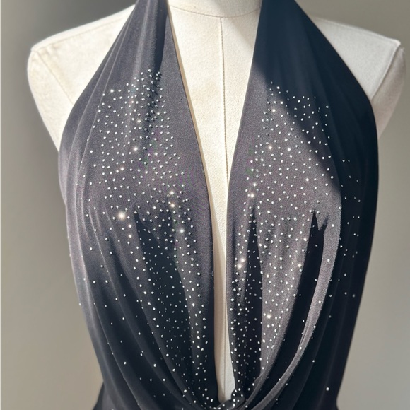 Y2K Baddie, Black Halter Extra mini, mini dress! Silver beading. By Icon size M - Picture 3 of 9